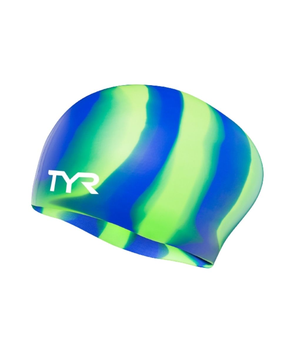 TYR Multi Colour Silicone Long Hair Cap - Green/Blue