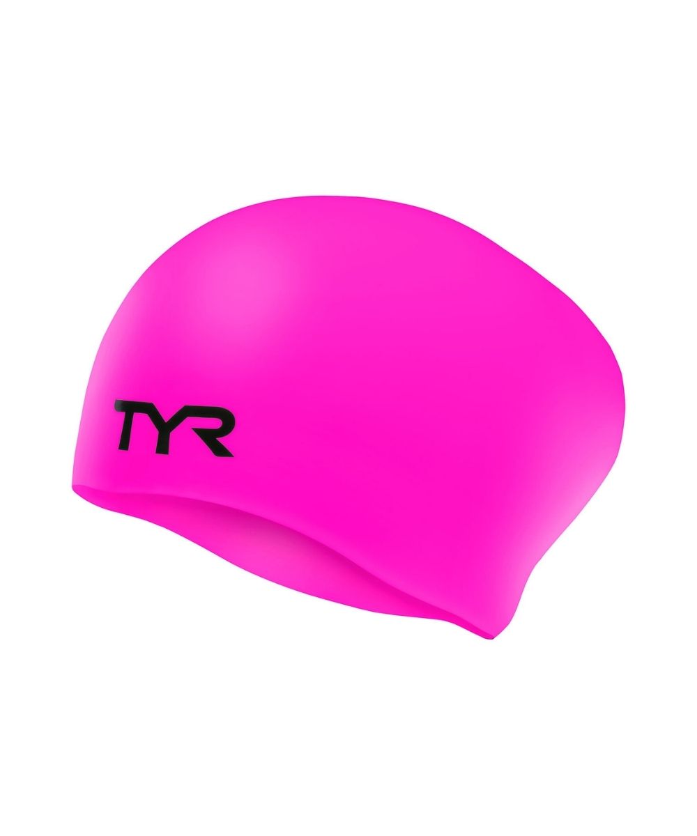 TYR Wrinkle-Free Long Hair Youth Silicone Cap - Fluro Pink