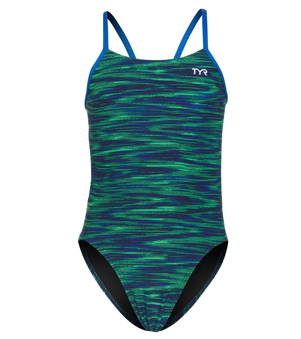 TYR Girls' Fizzy Cutoutfit Swimsuit - Blue/Green